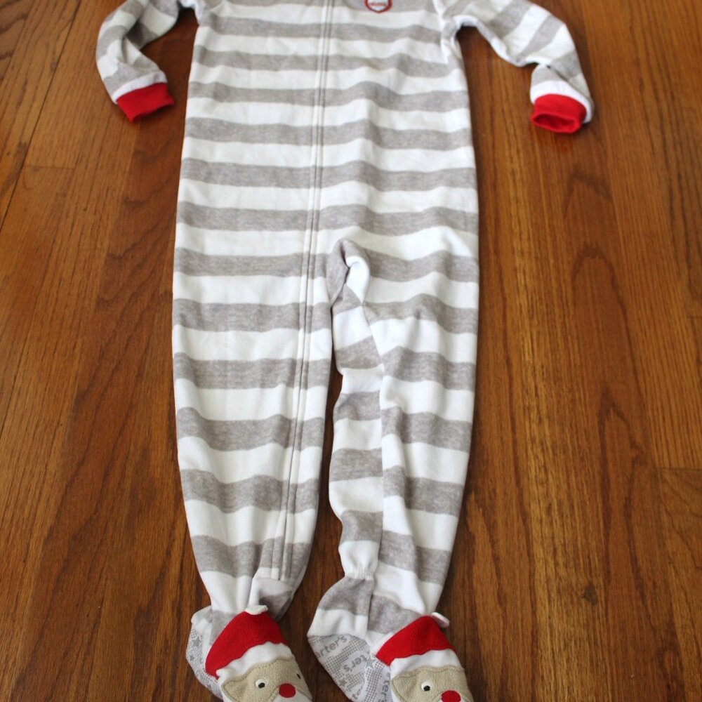 Carter's One Piece Striped Footed Pajamas PJs Santa's Little Helper Size 4T NWOT